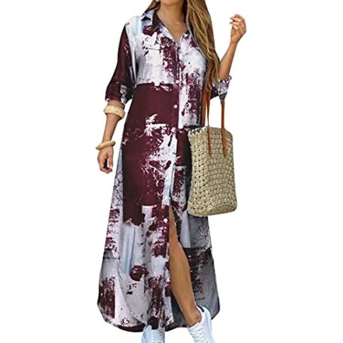 Robe Chemise Longue En Lin Pour Femme – Manches Longues, Boutonnée, Style Décontracté, Taille Plus