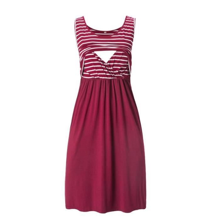 Robe Patineuse Maternité & Allaitement HAPPY MAMA - Sans Manches, Taille Empire, Jersey Élastique - Couleur 2, Taille XL