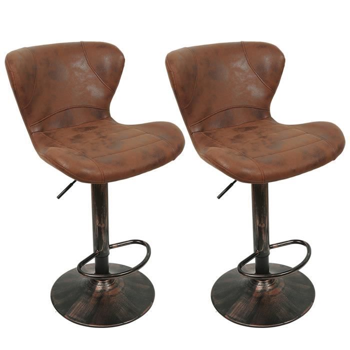 Tabourets de bar - OHMG - Lot de 2 - Hauteur réglable - Revêtement en PU - Couleur rétro