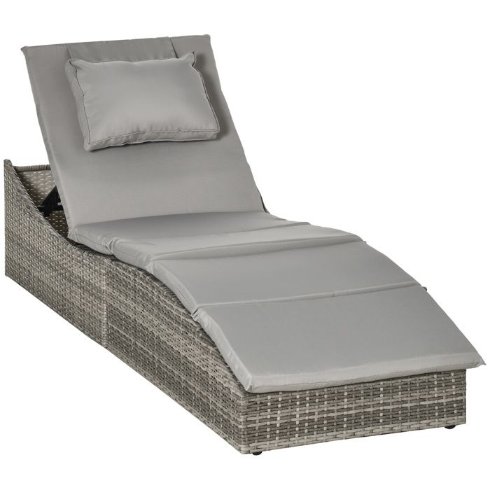 outsunny bain de soleil transat pliable avec matelas grand confort dossier réglable multipositions en métal et résine tressée