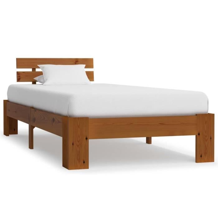 Lit adulte Scandinave Cadre de lit Scandinave Structure De Lit Marron miel Bois de pin massif 100 x 200 cm