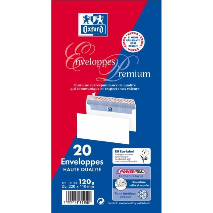 Enveloppe 110x220 OXFORD Correspondance Enveloppes Avec Distributeur Boite De 100 [S83 Enveloppe Fenetre