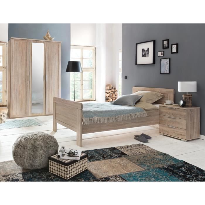 Chambre à coucher complète enfant (lit 90x200cm +chevet + armoire) coloris imitation chêne