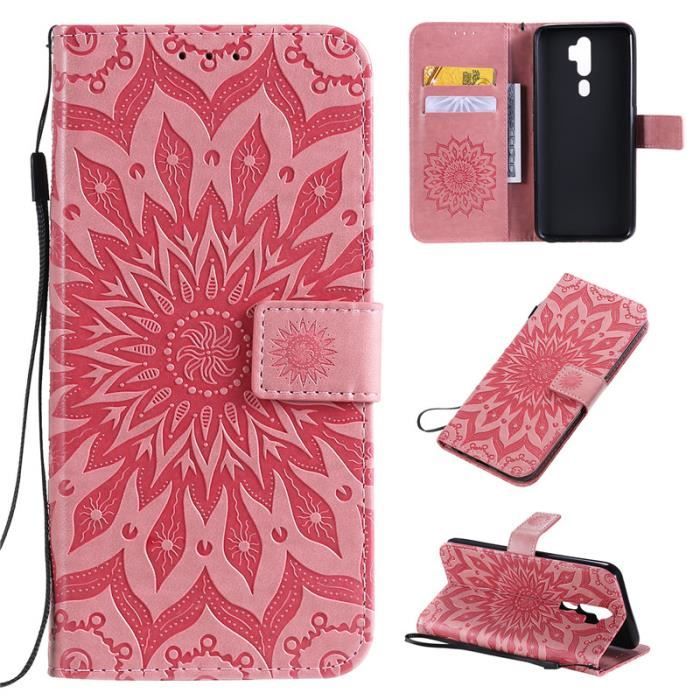 Étui Portefeuille Pour Oppo A5 Pro 5G - Cuir PU, Motif Fleur, Porte-cartes, Stand, Fermeture Magnétique - Intérieur Silicone, Marron