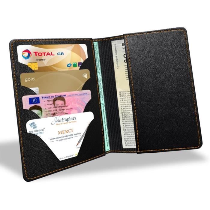 Porte Carte Grise Cuir Voiture - Pochette Personnalisable - Pour Papiers Véhicule, Permis, Assurance - Format 14,5x10 Cm