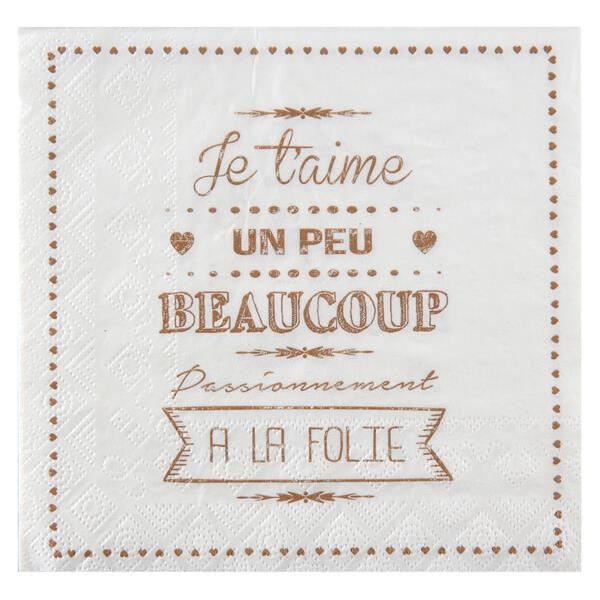 Serviette de table mariage je t'aime: Blanc (x20) REF/5179
