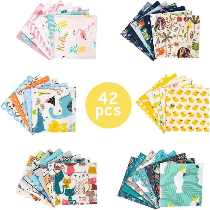 Lot De Tissus Patchwork Coton Bleutés - Restes De Coupon Uni, Rayé, à Pois - Pour Loisirs Créatifs