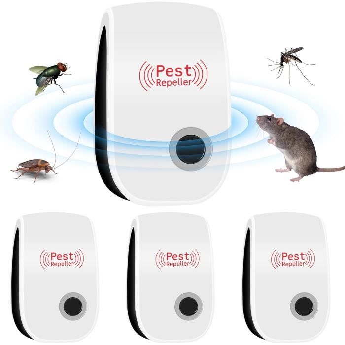 Répulsif Ultrason 4 Pack Anti-Rongeurs & Insectes | Pour Souris, Rats, Moustiques, Cafards | Sans Produit Chimique