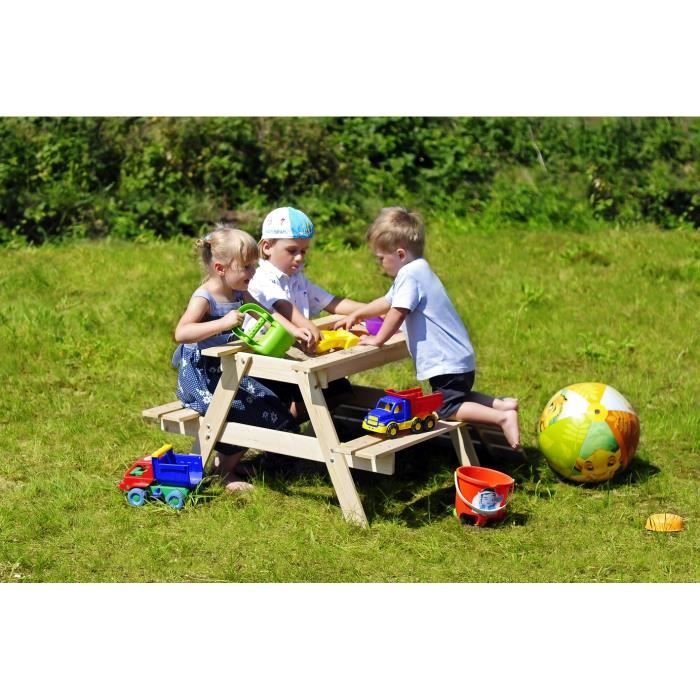 table d'enfants pour le jardin avec boite de rangement timbela m010-1 - 90x90xh50 c
