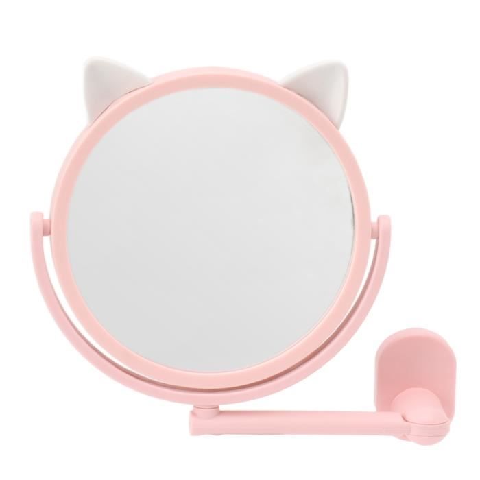 Miroir De Maquillage 16,5 Cm Rose En Forme De Chat - Image Claire Et Rotatif
