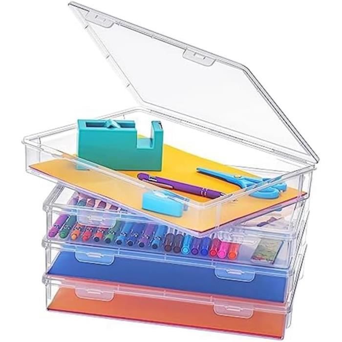Lot De 2 Boîtes De Rangement A4 Empilables Avec Tiroirs – Plastique Transparent Blanc – Bureau & Maison