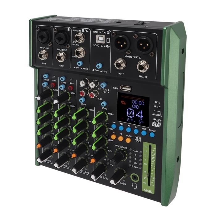 Table De Mixage Numérique TM4 - 4 Canaux, Alimentation Fantôme 48V, Bluetooth - Home Studio, DJ, Live Stream - Égaliseur 3 Bandes, Réverbération Intégrée