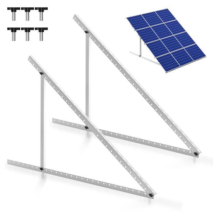 Yakimz Support pour panneau solaire jusqu'à 104 cm - Toit plat PV - Réglable de 0 à 90 ° - Lot de 2 - Aluminium