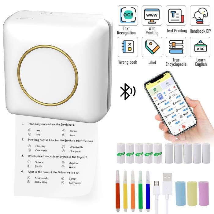 Mini Imprimante Portable, Imprimante Photo Thermique Sans Fil BT, Mini Imprimante Bluetooth Est livrée Avec 13 Rouleaux de Papier Thermique, pour l'impression de Photos, D'étiquettes (X5-Rose