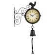Blumfeldt Early Bird - Horloge murale style pendule de gare rétro avec thermomètre et décorations coq et cloche-1