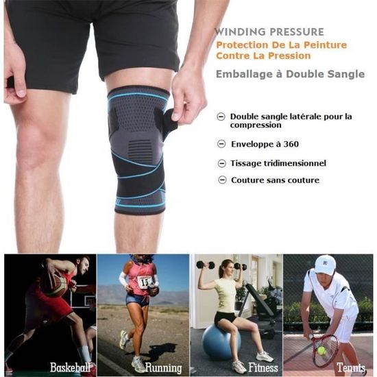 Genouillère Sport pour femmes et hommes 1 Paire Attelle Genou Bandage Élastique Réglable Genouillère de Compression pour les lésions ligamentaires, Déchirure du Ménisque, Arthrose (noir, L