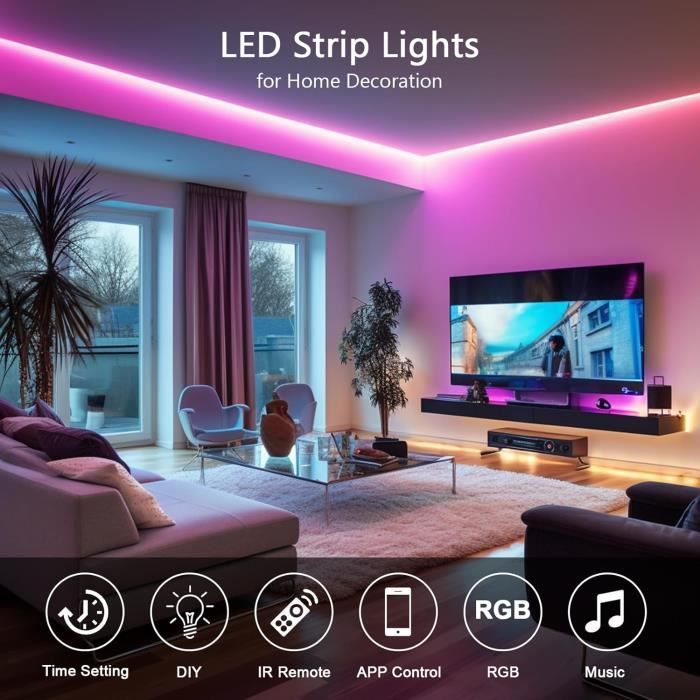 YOODI RGB Neon Ruban LED 2M, 220V Bande LED Flexible IP65 étanche  Multicolore Ruban LED par APP, Télécommande, Synchronisation d96 -  Cdiscount Maison