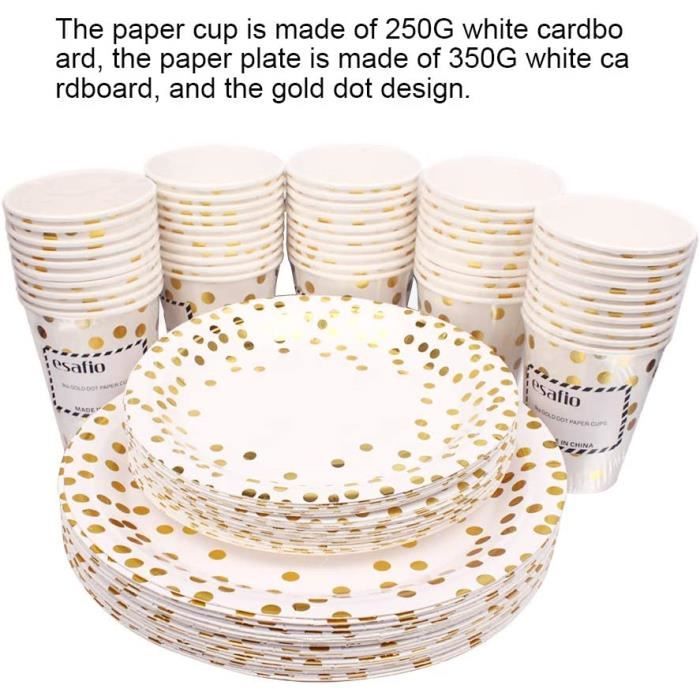Ensemble de fournitures de fête en or de 175 pièces - Vaisselle en papier  jetable pour 25 personnes - Assiettes en papier point d'or Serviettes de  table Ensembles de tasses pour la