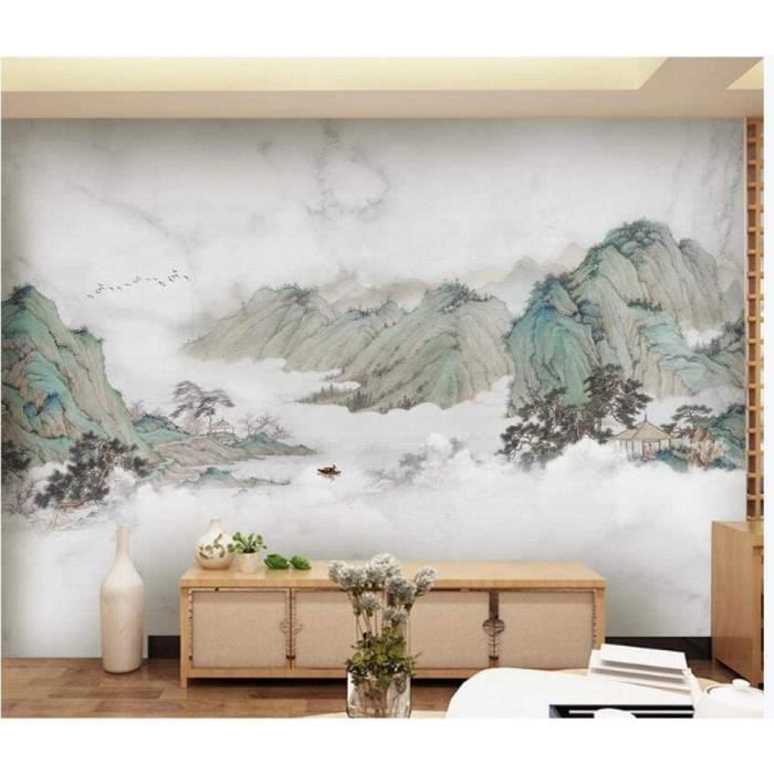 Papier Peint Intissé Tapisserie Murales Panoramique 3D Mur De Marbre  Chinois De Paysage D'Encre Simple murale,400x280cm