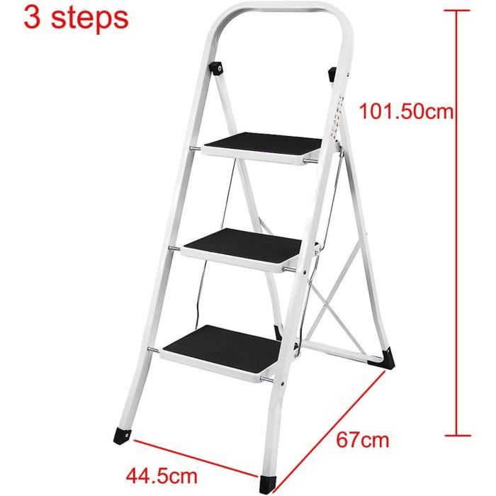 Échelle pliable en acier 3 marches avec rampe de sécurité, escabeau