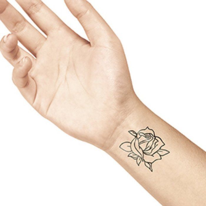 Tatouage éphémère Skinjee - Motif Rose Avec épines - Taille S, Blanc