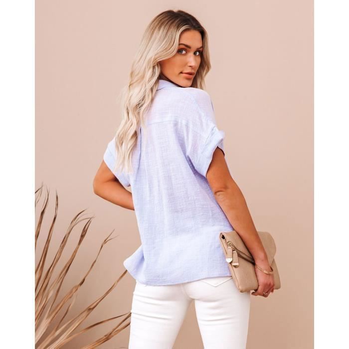 Chemise en Coton Lin Femme Ete Manches Courtes INSFITY Mauve