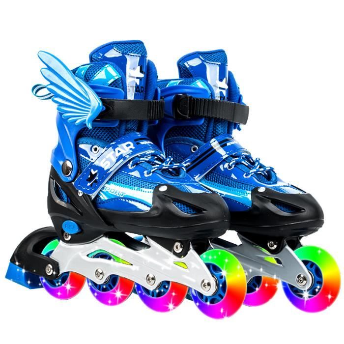 Roller Inline Enfant R glable avec Flash Rollers Enfant Bleu