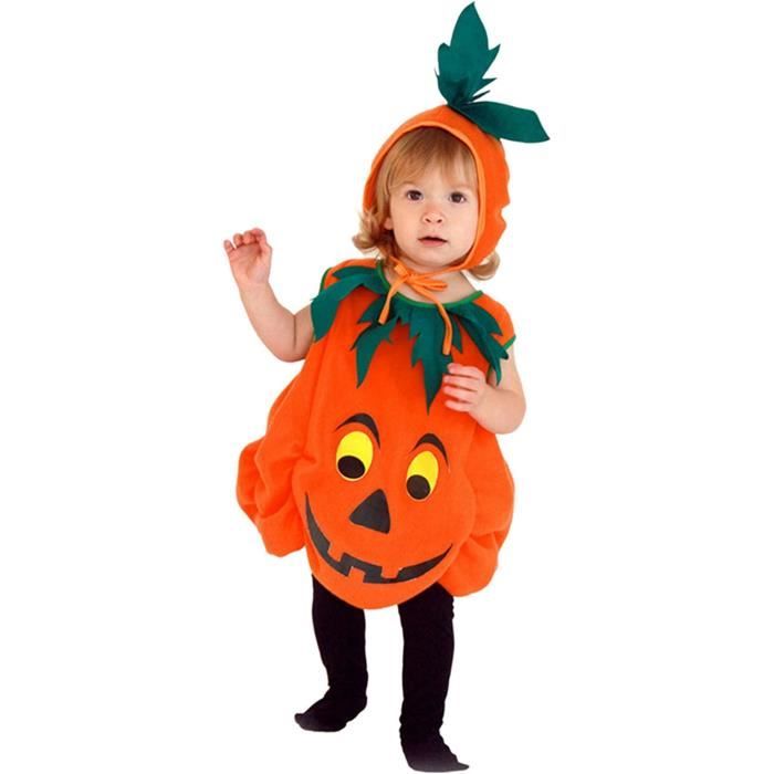 Costume Citrouille Bébé Halloween - Combinaison + Capuche - Taille 0-18 Mois - Orange Vif, Confortable - 8