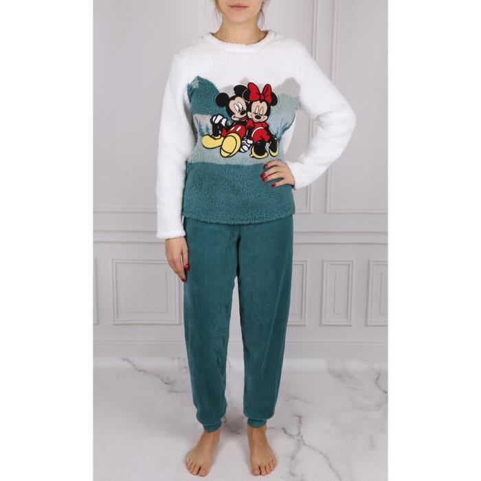 Pyjama pour femmes Mickey et Minnie Mouse Disney en polaire sherpa chaud Vert Blanc Cdiscount Pret a Porter