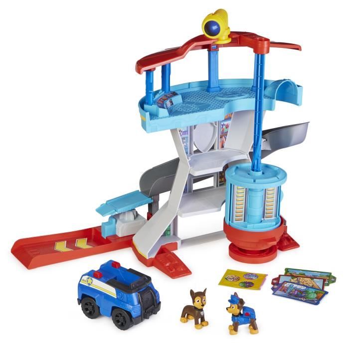 Tour De Contrôle Pat' Patrouille 50 Cm – Avec Périscope, Toboggan, Lance-Véhicule – 2 Figurines Chase Et 7 Cartes – Dès 3 Ans