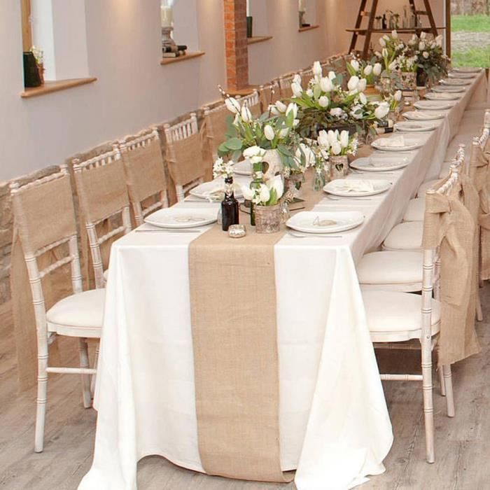 Chemin de table en toile de jute rustique extra long - 10 m x 30 cm -  produit naturel idéal pour la décoration de fête, mariage avec un style  retro et champêtre 