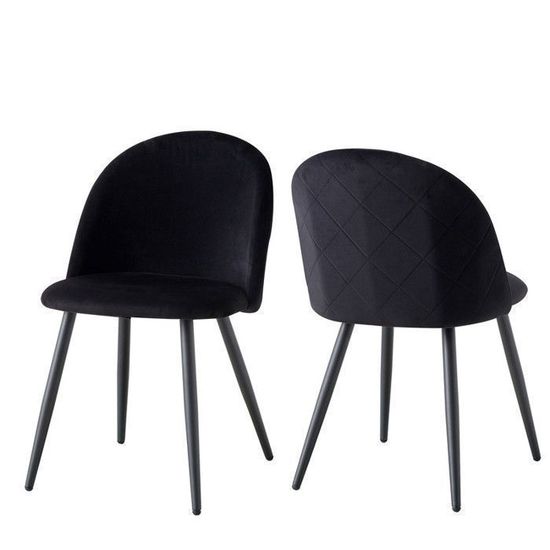 Ensemble Table Ronde 100 Cm + 2 Chaises Velours - Style Nordique - Pieds Métal Noir - Pour Salon, Salle à Manger - 5