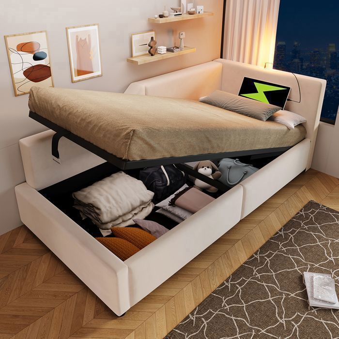 Lit 90x190 Cm Avec LED Et Ports USB/Type-C - Cadre En Fer Avec Tiroirs De Rangement - Baldaquin Amovible - Noir - Idéal Pour Appartement