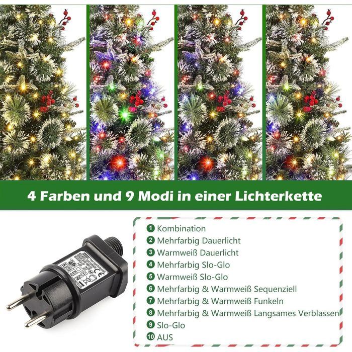 Sapin De Noël Artificiel 125 Cm Avec 150 LED - 9 Modes Lumières, Base Ciment, Facile à Monter