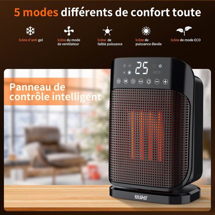 Chauffage D'appoint 1500W Oscillant - Radiateur Soufflant Céramique Avec Télécommande - Minuterie 2-12h