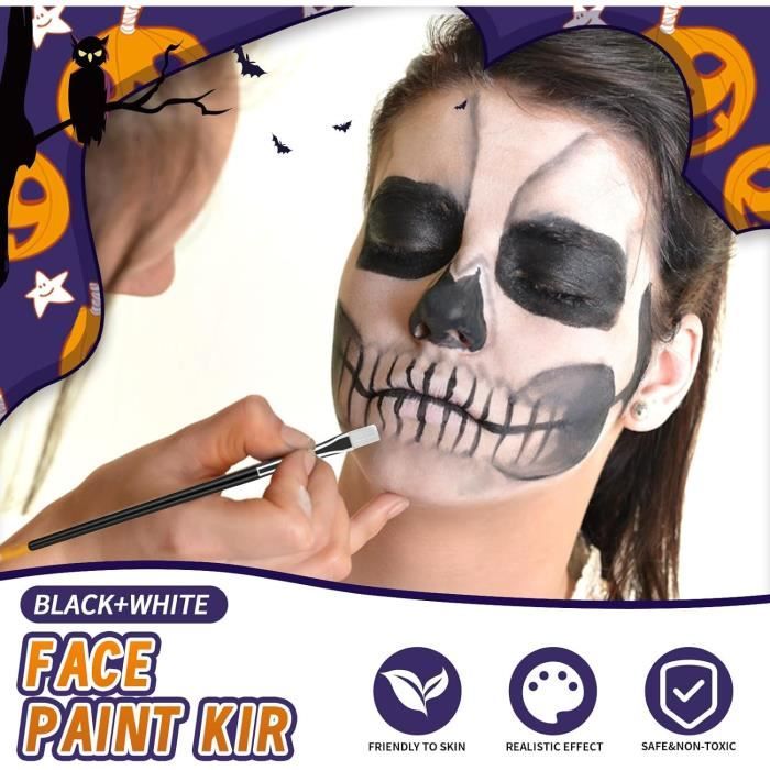 Peinture Faciale Noir et Blanc,Maquillage Visage Corps, Maquillage  Halloween Set avec Pinceaux,Halloween Carnaval Party Clown Zombie -  Cdiscount Jeux - Jouets