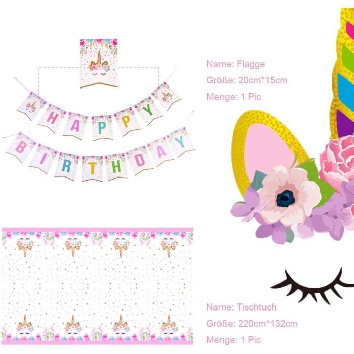 Kit Décoration Et Vaisselle Anniversaire Thème Fleurs Sauvages - 52 Pièces Pour 10 Personnes : Assiettes, Gobelets, Serviettes, Nappe, Banderole - 8