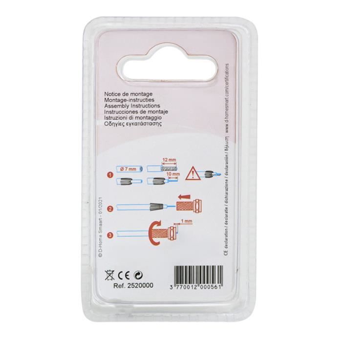 2 Fiches TV F Mâles à Visser - Diamètre 7mm, Compatible Antenne TNT, Garantie 2 Ans