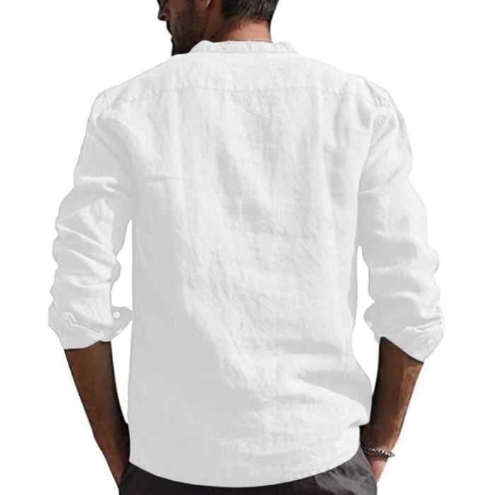 Chemise Homme En Lin Et Coton Manches Courtes - Col Mao, Coupe Ample - Décontractée Ou Business Casual - Été