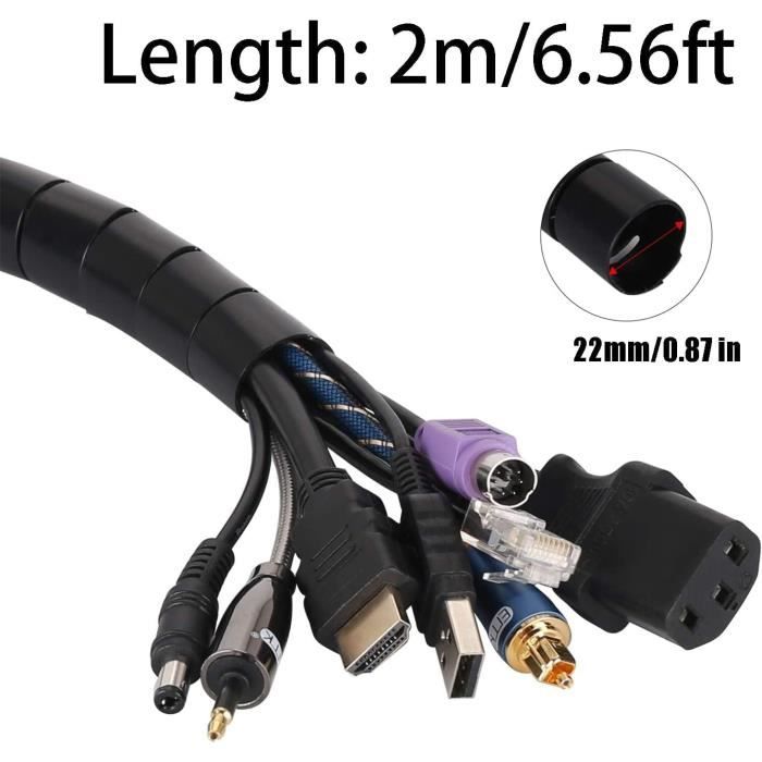 Système de Gestion des Câbles, 22mm*3M de Spirale Cache Cable Serre Câbles,  Bricolage Protecteur de Câble Flexible pour Le Burea5 - Cdiscount Bricolage