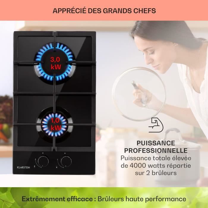 Plaque De Cuisson Gaz 2 Feux Klarstein Lumiflame - 4.2 KW, Allumage électrique, Sécurité FFD, Verre Trempé Et Cadre Cuivre