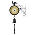 Blumfeldt Early Bird - Horloge murale style pendule de gare rétro avec thermomètre et décorations coq et cloche-3