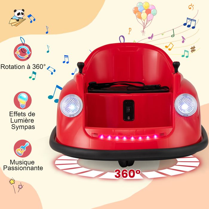 Auto-tamponneuse Enfant 12V – 360° – Télécommande Parentale – Lumière Et Musique – 3-8 Ans
