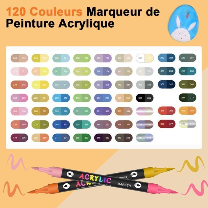 Coffret 120 Feutres Acryliques Opaques – Pointe 4 Mm – DIY Papier Toile Bois Pierre – Coloriage Adulte