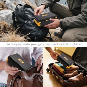 CIGARLOONG Étui à Cigares De Voyage Double Couche – Noir – Capacité 10 Cigares Avec Hygromètre Et Humidificateur Intégré