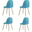 Dripex Lot de 4 Chaise de salle à manger,Chaise de salon avec dossier, Assise en tissu et pieds en métal, Bleu-0