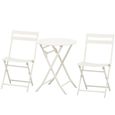 Outsunny Salon de jardin bistro pliable - table ronde Ø 60 cm avec 2 chaises pliantes - métal thermolaqué blanc-0