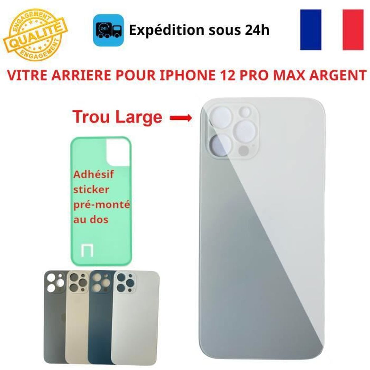 Vitre Arrière De Remplacement Pour IPhone 12 Couleur Violet Avec Adhésif - Neuf