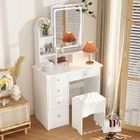 FUFU&GAGA Coiffeuse Blanche avec Miroir et Tabouret, Table de Maquillage avec Lumière LED, Tiroirs et Compartiments, Chambre, 40x80x140