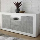 TOUSMESMEUBLES Buffet 2 portes 2 tiroirs Blanc/Béton ciré clair - LUBIO - L 184 x l 42 x H 86